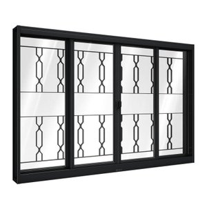 Janela de Aço de Correr Central com Grade Mosaico 4 Folhas 100x120cm Aço Pronto Riobras