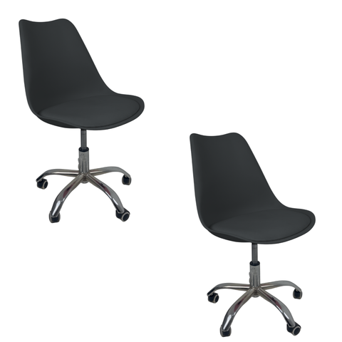 Cadeira Office Base Cromada com Rodizio Giratória Saarinen - Preto - 2