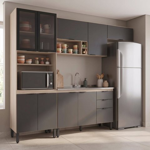 Cozinha Completa 5 Peças 10 Portas 2 Gavetas 260cm com Tampo