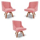 Ver imagem 1 de Kit 3 Cadeiras Decorativas Sala de Jantar Base Giratória de Madeira Firenze Suede Rosê/natural G19