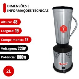 Liquidificador Industrial Alta Rotação 18000rpm 2l 127v - Vitalex:110v - 5