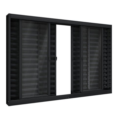 Janela de Aço Veneziana de Correr Central 6 Folhas 100x120cm Aço Pronto Riobras Preto