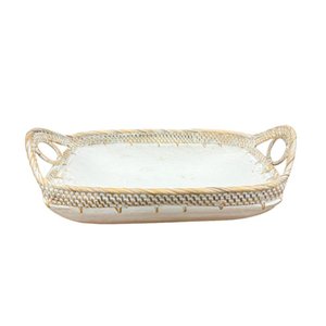 Bandeja em Madeira e Rattan Mart 34,5cm
