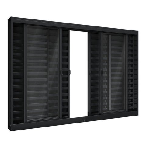 Janela de Aço Veneziana de Correr Central 6 Folhas 100x150cm Aço Pronto Riobras Preto