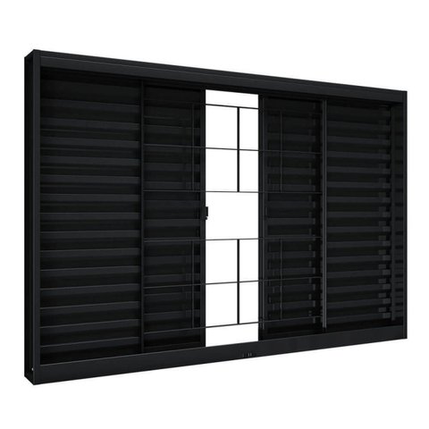 Janela de Aço Veneziana de Correr Central sem Folha para Vidro com Grade Quadrada 4 Folhas 100x120cm