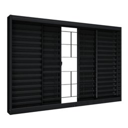 Janela de Aço Veneziana de Correr Central sem Folha para Vidro com Grade Quadrada 4 Folhas 100x120cm - 1