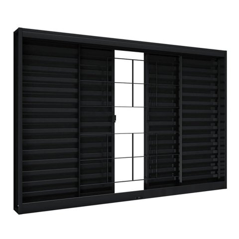 Janela de Aço Veneziana de Correr Central sem Folha para Vidro com Grade Quadrada 4 Folhas 100x120cm