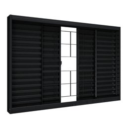 Janela de Aço Veneziana de Correr Central Sem Folha para Vidro com Grade Quadrada 4 Folhas 100x150cm - 1