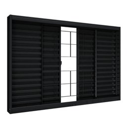 Janela de Aço Veneziana de Correr Central Sem Folha para Vidro com Grade Quadrada 4 Folhas 100x150cm - 2