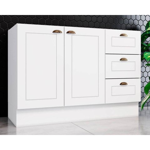 Módulo Cozinha Henn Americana Balcão 2 Portas e 3 Gavetas P/ Pia 120cm S/tampo Branco