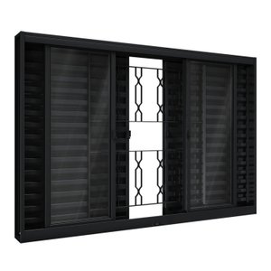 Janela de Aço Veneziana de Correr Central com Grade Mosaico 6 Folhas 100x120cm Aço Pronto Riobras