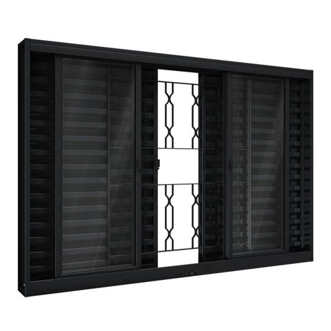 Janela de Aço Veneziana de Correr Central com Grade Mosaico 6 Folhas 100x150cm Aço Pronto Riobras