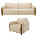 Ver imagem 1 de Kit Sofá 02 Lugares Sala Estar 168cm com Poltrona Flora Pés de Madeira M03 Linho Bege - Lyam