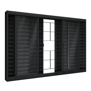 Janela de Aço Veneziana de Correr Central com Grade Quadrada 6Folhas 100x100cm Aço Pronto Riobras