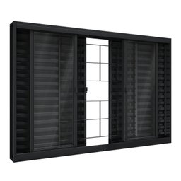 Janela de Aço Veneziana de Correr Central com Grade Quadrada 6 Folhas 100x120cm Aço Pronto Riobras - 1
