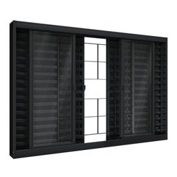 Janela de Aço Veneziana de Correr Central com Grade Quadrada 6 Folhas 100x150cm Aço Pronto Riobras - 1