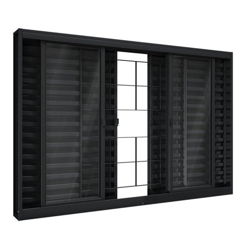 Janela de Aço Veneziana de Correr Central com Grade Quadrada 6 Folhas 100x150cm Aço Pronto Riobras