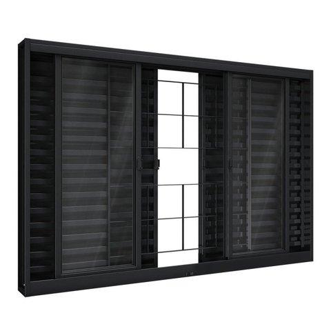 Janela de Aço Veneziana de Correr Central com Grade Quadrada 6 Folhas 100x200cm Aço Pronto Riobras P