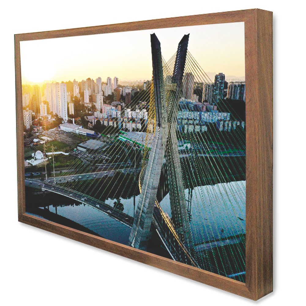 Quadro Decorativo Cidade São Paulo - Ponte Estaiada em Moldura Caixa Tacolado Moldura Trad 1cm Preta - 4