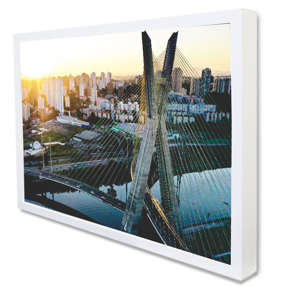 Quadro Decorativo Cidade São Paulo - Ponte Estaiada em Moldura Caixa Tacolado Moldura Trad 1cm Preta - 2