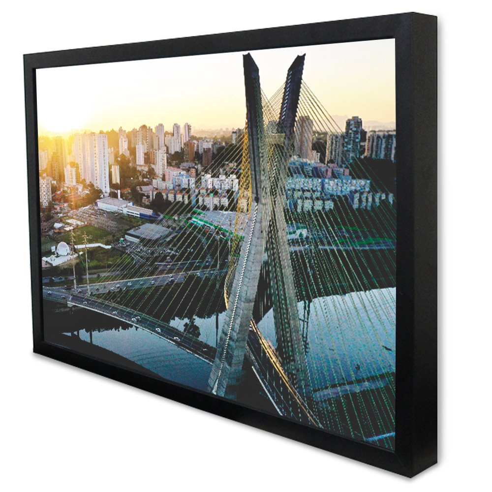 Quadro Decorativo Cidade São Paulo - Ponte Estaiada em Moldura Caixa Tacolado Moldura Trad 1cm Preta - 3