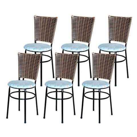 6 Cadeiras para Mesa Preta Hawai Avelã Assento Floral Cor:floral Gelo