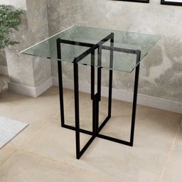Mesa Quadrada Industrial 70cm Preta Tampo de Vidro Temperado - 1