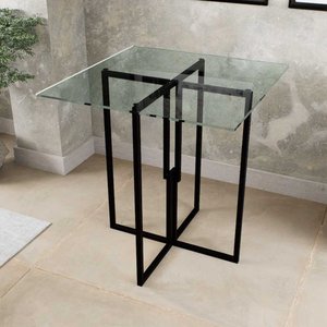 Mesa Quadrada Industrial 70cm Preta Tampo de Vidro Temperado