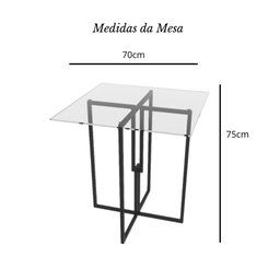 Mesa Quadrada Industrial 70cm Preta Tampo de Vidro Temperado - 3