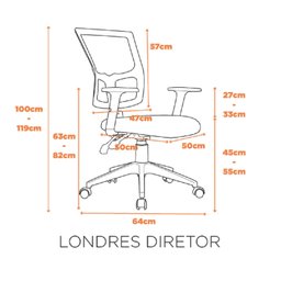 Cadeira Escritório Diretor Ergonômica NR17 Tela Mesh Londres - 6