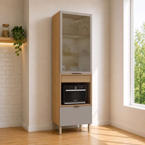 Paneleiro 2 Portas em Vidro 2 Gavetas com Nicho Micro-Ondas 70cm Vitra Luciane Móveis
