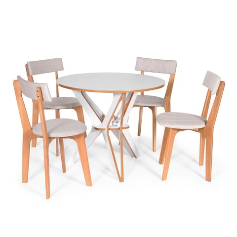 Conjunto de Jantar Stae 100 cm + 4 Cadeiras Estofadas
