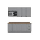 Ver imagem 2 de Cozinha Compacta Modulada 5 Peças com Balcão para Cooktop Emily Espresso Móveis Cinza/Nature