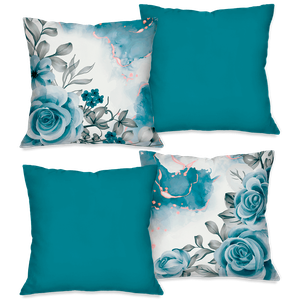 Kit com 4 Capas para Almofadas Decorativas Flores Azuis