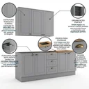 Ver imagem 5 de Cozinha Compacta Modulada 3 Peças 100% MDF com Balcões e Tampo com Furo Cooktop Cinza/Nature Emily