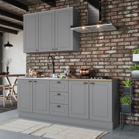 Cozinha Compacta Modulada 3 Peças com Tampo para Cooktop Emily Cinza/Nature