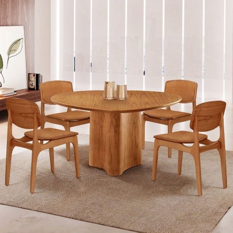 Mesa 135cm Laminado com 4 Cadeiras Malta Moderna Star Caramelo / Imbuia Nat.