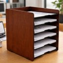 Ver imagem 1 de Organizador de Escritório para Folhas A4 em Mdf com 6 Divisórias Marrom