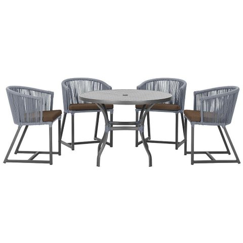 Mesa com 4 Cadeiras e Noronha Estofado 9 Trama Original Prata
