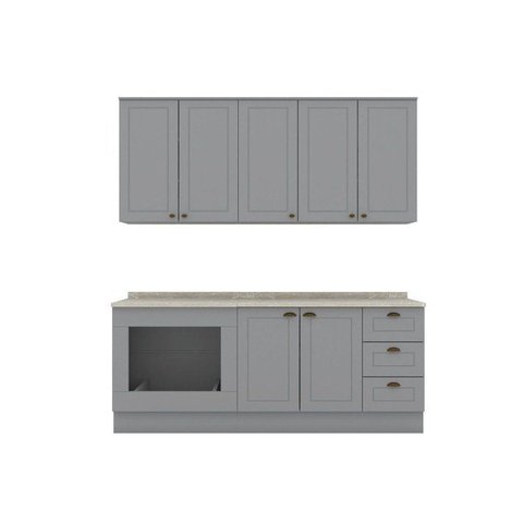 Cozinha Compacta Modulada 4 Peças com Balcão para Forno de Embutir Emily Cinza/Calcare