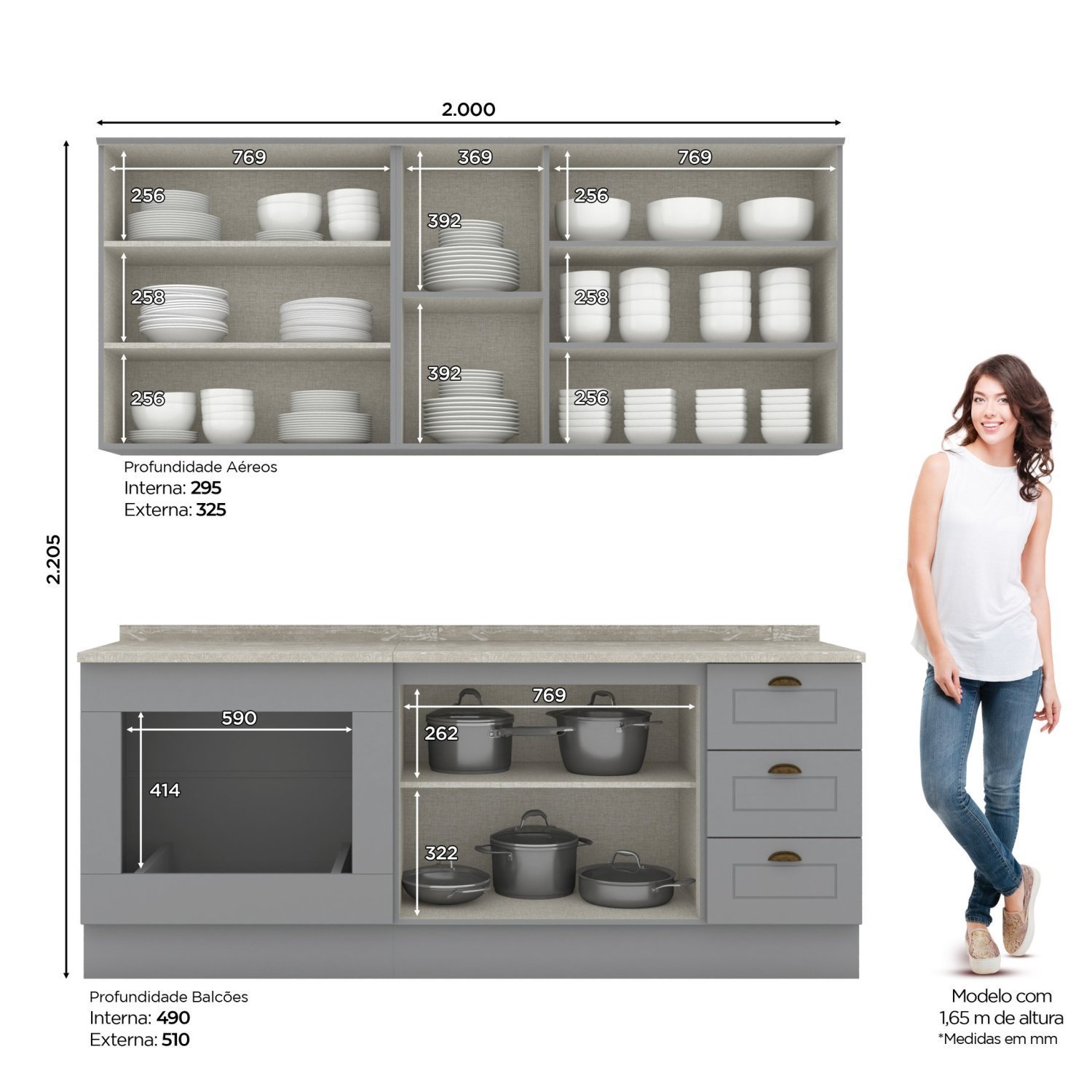 Cozinha Compacta 4 Peças com Balcão Para Forno de Embutir Emily - 3