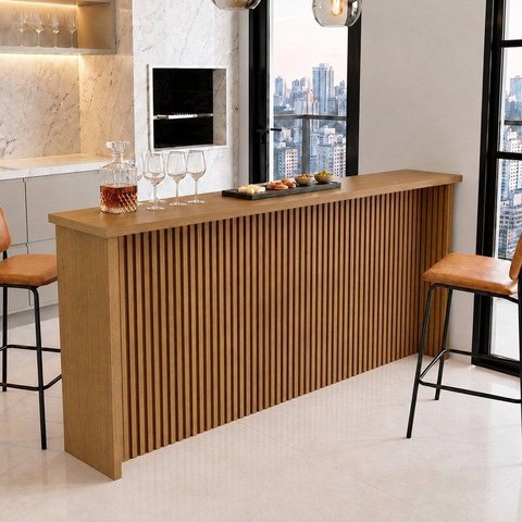 Painel Ripado Bancada para Cozinha 200cm 100% MDF Marrom/Freijó
