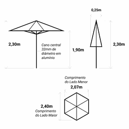 Ombrelone Central Verde - 2,40m de Diâmetro - em Alumínio - para Areia ou Grama - Persianet - 6