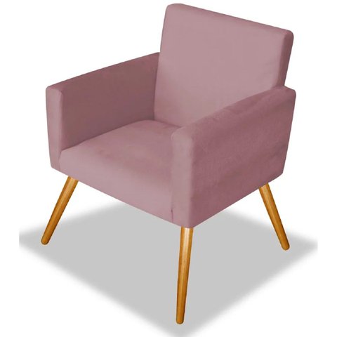 Poltrona Vivian Suede Rosê Decorativa Pés Palito Imbuia Mel Cadeira para Sala Recepção