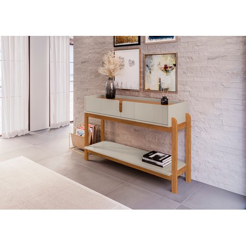 Aparador Buffet Lizz com 2 Gavetas e Pés de Madeira Maciça - 6 Cores:off White/cedro