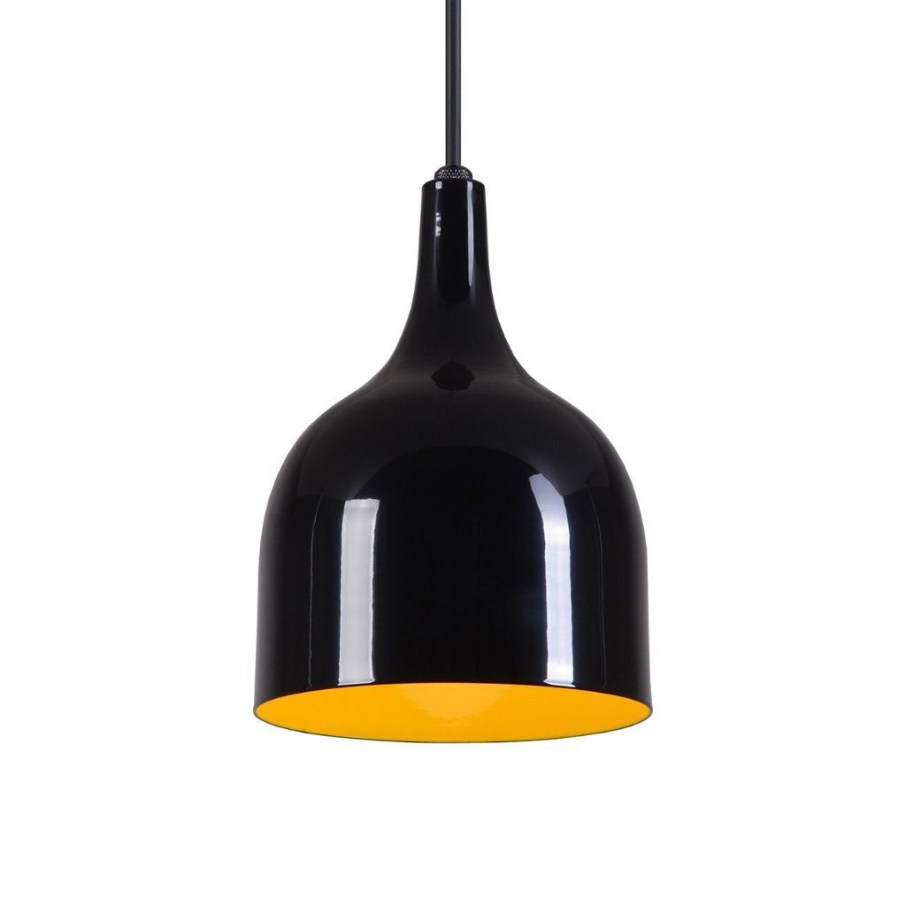 Pendente Gota Teat Luminária Lustre Alumínio Preto Brilhante C/ Amarelo - T&T Iluminação - 3