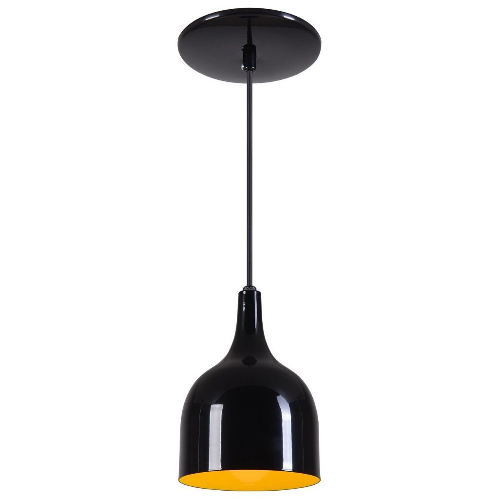 Pendente Gota Teat Luminária Lustre Alumínio Preto Brilhante C/ Amarelo - T&T Iluminação