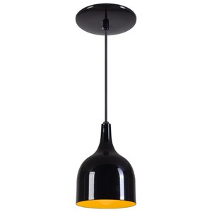 Pendente Gota Teat Luminária Lustre Alumínio Preto Brilhante C/ Amarelo - T&T Iluminação