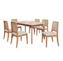 Ver imagem 1 de Conjunto de Jantar Ficus Mesa e 6 Cadeiras Buriti em Vidro Temperado Off White - Madeira/Offwhite/