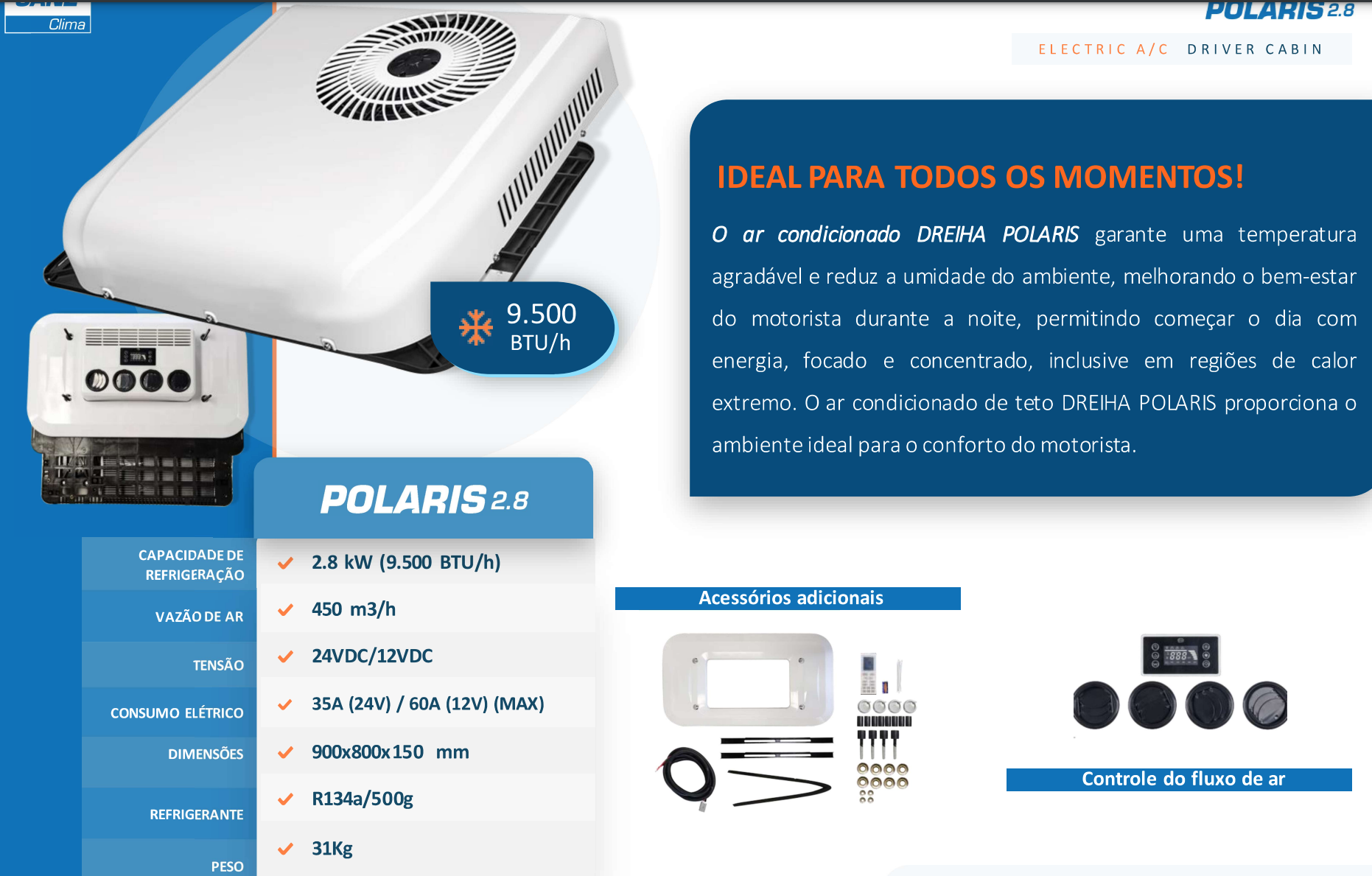 Ar Condicionado de Teto Caminhão 9500btu Dreiha Polaris 24v - 3